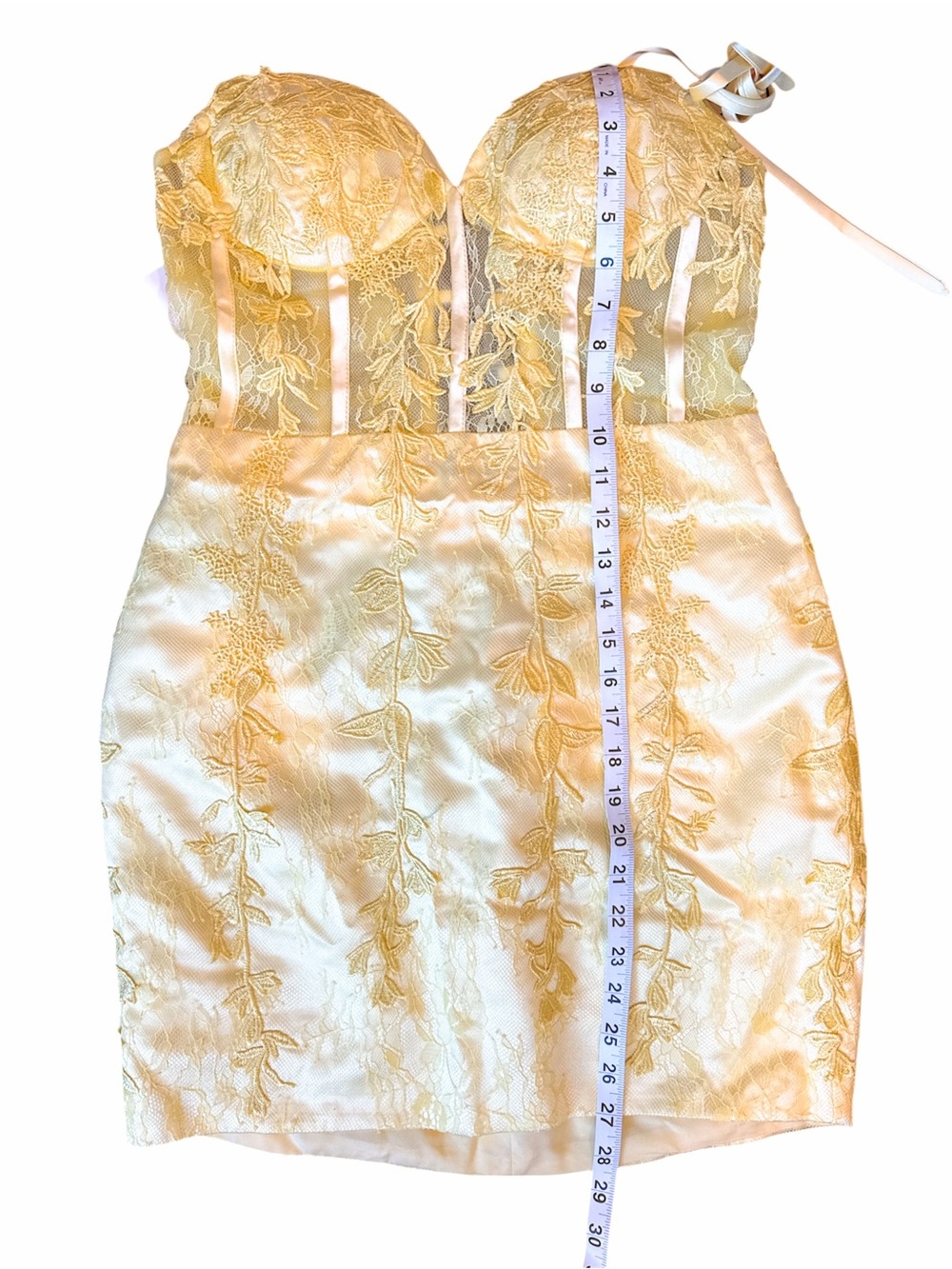 Yellow Lace Corset Mini Dress / Floral Embroidery Bodycon Dress - Picture 10 of 11